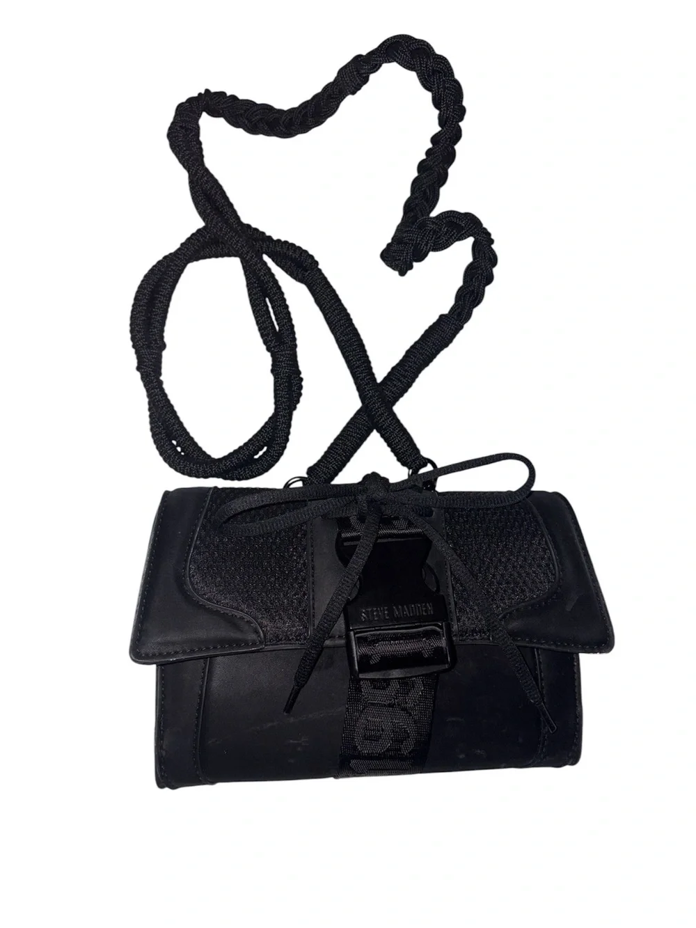 Steve Madden Black Braided Strap Crossbody Bag